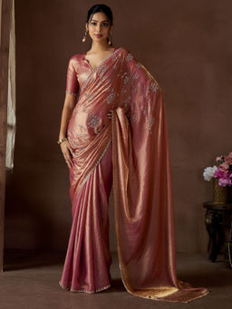 Sareemall - Pink Silk Embellished Saree with Unstitched Blouse