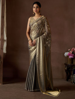 Sareemall - Gold Silk Embellished Saree with Unstitched Blouse