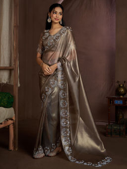 Sareemall - Bronze Organza Embellished Saree with Unstitched Blouse