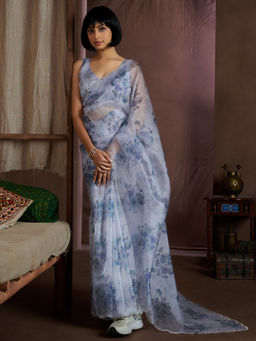 Sareemall - Metallic Organza Embellished Saree with Unstitched Blouse