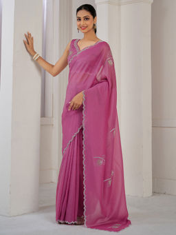 Sareemall - Mauve Silk Embellished Saree with Unstitched Blouse