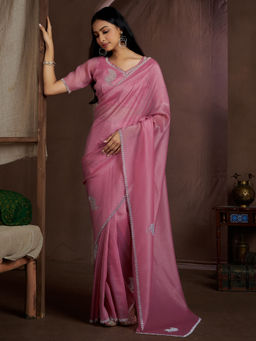 Sareemall - Pink Silk Embellished Saree with Unstitched Blouse