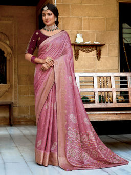 Sareemall - Mauve Silk Blend Woven Saree with Unstitched Blouse