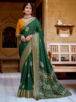 Sareemall - Green Silk Blend Woven Saree with Unstitched Blouse