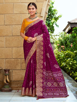 Sareemall - Magenta Silk Blend Woven Saree with Unstitched Blouse