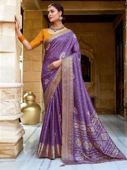 Sareemall - Lavender Silk Blend Woven Saree with Unstitched Blouse