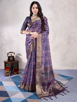 Sareemall - Purple Organza Woven Saree with Unstitched Blouse