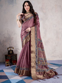 Sareemall - Mauve Organza Woven Saree with Unstitched Blouse