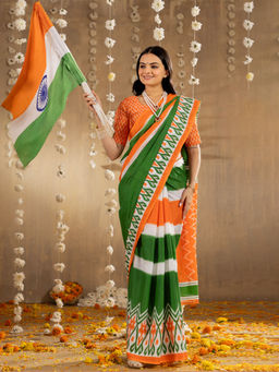 Sareemall - Green Cotton Printed Saree with Unstitched Blouse