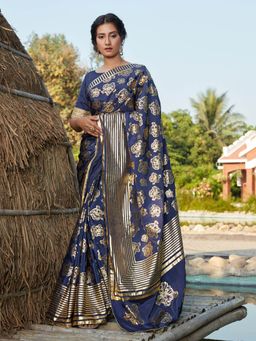 Odette - Stuinning Navy Blue Silk Saree with Unstitched Blouse