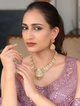 Odette - Pink Mixed Metal Embellished Gold Plated Necklace with Earrings for Women