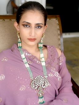 Odette - Sea Green Mixed Metal Embellished Beads Necklace with Earrings for Women