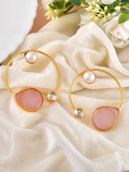 Silvermerc Designs - Gold Plated Pink Rose Quartz Stone Hoops Earrings for Women