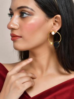 Silvermerc Designs - Gold Plated Black Onyx Hoops Earrings for Women
