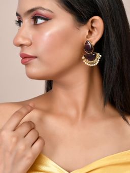 Silvermerc Designs - Gold Plated Traditional Pearl and Stone Chandbali Earrings