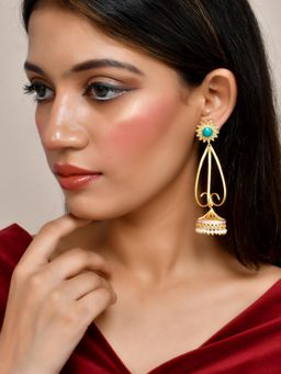 Silvermerc Designs - Gold Plated Turquoise Long Jhumka Earrings for Women
