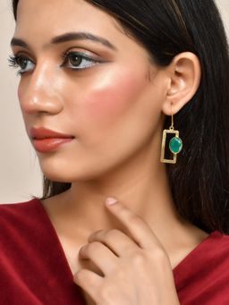 Silvermerc Designs - Gold Plated Green Stone Drop Earrings for Women