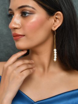 Silvermerc Designs - Gold Plated Western Long Pearl Chain Earrings for Women