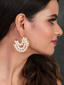 Silvermerc Designs - Gold Plated Pearl Beads Half Hoops Earrings for Women