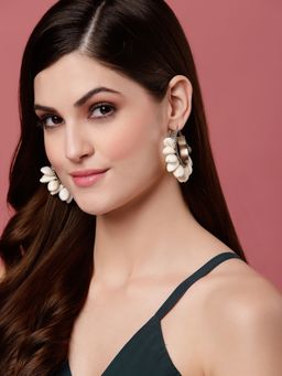 PANASH - Silver Plated Oxidised and off White Sea Shell Circular Hoop Earrings