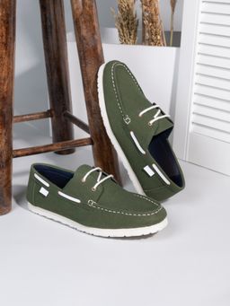 Styli - Mens Olive Authentic Dockside Lace Up Boat Shoes