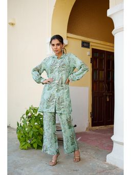 Vaasva Jaipur - Women Sky Blue Muslin Embroidered Shirt & Pant (Set of 2)