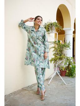 Vaasva Jaipur - Women Mint Muslin Printed Kurta & Pant (Set of 2)