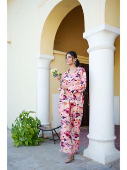 Vaasva Jaipur - Women Peach Muslin Printed Shirt & Pant (Set of 2)