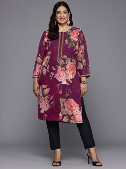 A plus by Ahalyaa - Women Floral Printed Round Neck Plus Size Straight Kurta