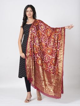 MUFFLY - Women's Silk Bandhani Bandhej Banarasi Gharchola Dupatta
