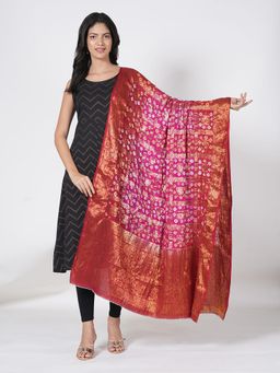 MUFFLY - Women's Bandhani Bandhej Banarasi Gharchola Tie-Dye Dupatta