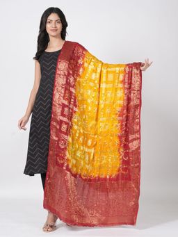 MUFFLY - Women's Bandhani Bandhej Banarasi Gharchola Tie-Dye Dupatta