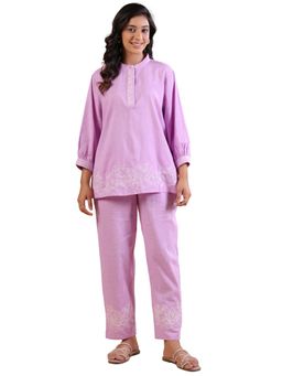 SAVI - Purple Cotton Embroidered Co-Ord (Set of 2)