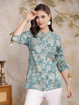 Stylum - Women's Green Floral Printed Rayon Empire Top