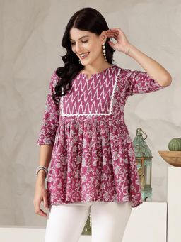 Stylum - Women's Floral Printed Cotton Peplum Top