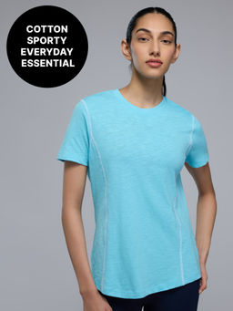 Kica - 100% Cotton Textured T-Shirt with Sporty Contrast Stitching for Workout to Weekend KIC040 Green