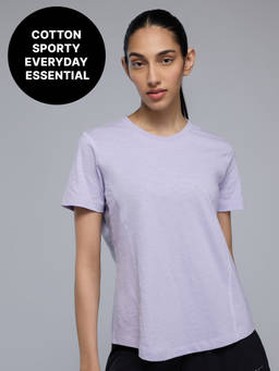 Kica - 100% Cotton Textured T-Shirt with Sporty Contrast Stitching for Workout to Weekend KIC040 Purple