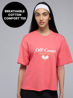 Kica - 100% Cotton Cropped Jersey Top in Relaxed Fit For Pickleball,Sports & Everyday KIC041 Red