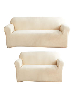 House of Quirk - Cream Five Seater Thickened Fabric Sofa Cover Soft Touching Cover for Couch