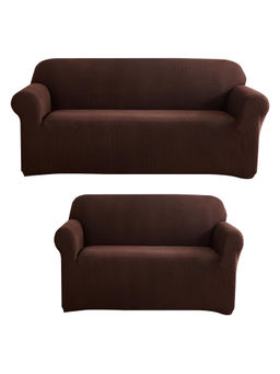 House of Quirk - Brown Five Seater Thickened Fabric Sofa Cover Soft Touching Cover for Couch