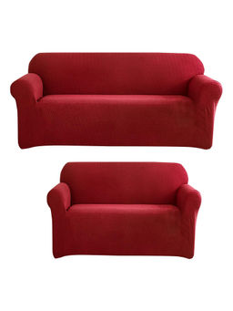 House of Quirk - Maroon Five Seater Thickened Fabric Sofa Cover Soft Touching Cover for Couch