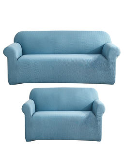 House of Quirk - Sky Blue Five Seater Thickened Fabric Sofa Cover Soft Touching Cover for Couch
