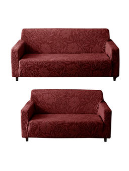 House of Quirk - Maroon Five Seater Thickened Fabric Sofa Cover Soft Touching Cover for Couch