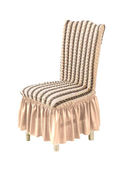House of Quirk - Beige Bubble Frill Protector Seat Removable Washable Short Dining Chair Cover