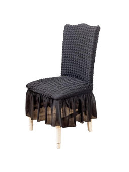 House of Quirk - Grey Bubble Frill Protector Seat Removable Washable Short Dining Chair Cover