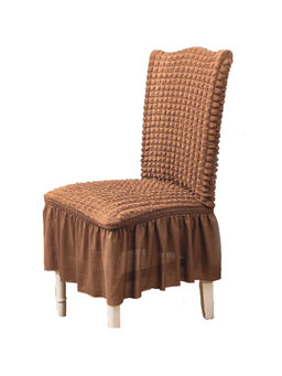House of Quirk - Brown Bubble Frill Protector Seat Removable Washable Short Dining Chair Cover
