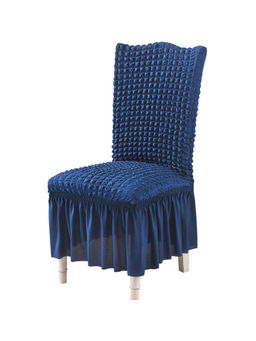 House of Quirk - Navy Blue Bubble Frill Protector Seat Removable Washable Short Dining Chair Cover