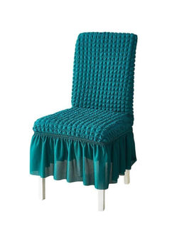 House of Quirk - Teal Bubble Frill Protector Seat Removable Washable Short Dining Chair Cover