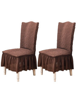 House of Quirk - Coffee Bubble Frill Protector Seat Removable Short Dining Chair Cover (Pack Of 2)
