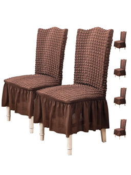 House of Quirk - Coffee Bubble Frill Protector Seat Removable Short Dining Chair Cover (Pack Of 6)